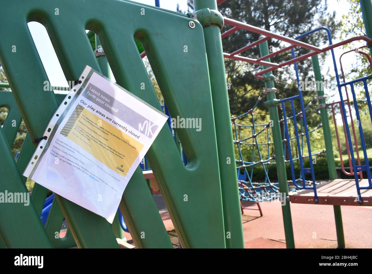 Empty playground, closed due to corona virus, forbidden to enter