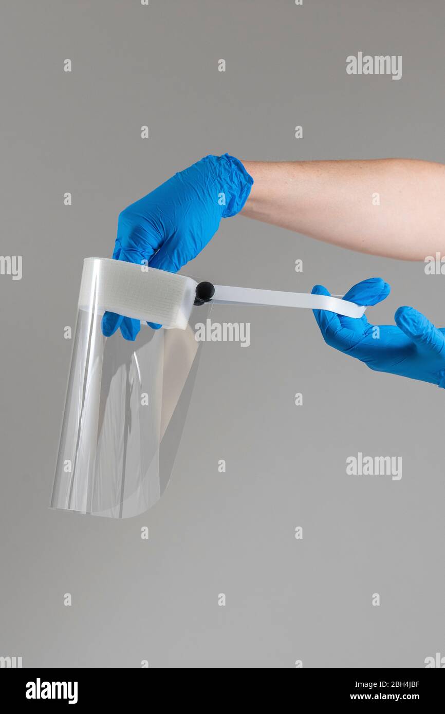 A face shield manufactured by a volunteer initiative set up to supply