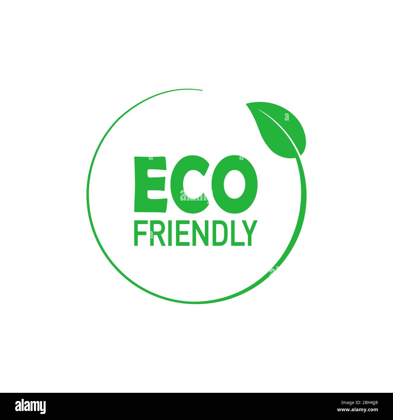 Eco friendly green circle badge with tree leaf. Design element for packaging design and promotional material. Vector illustration. Stock Vector