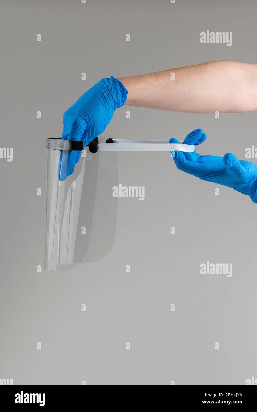 A face shield manufactured by a volunteer initiative set up to supply