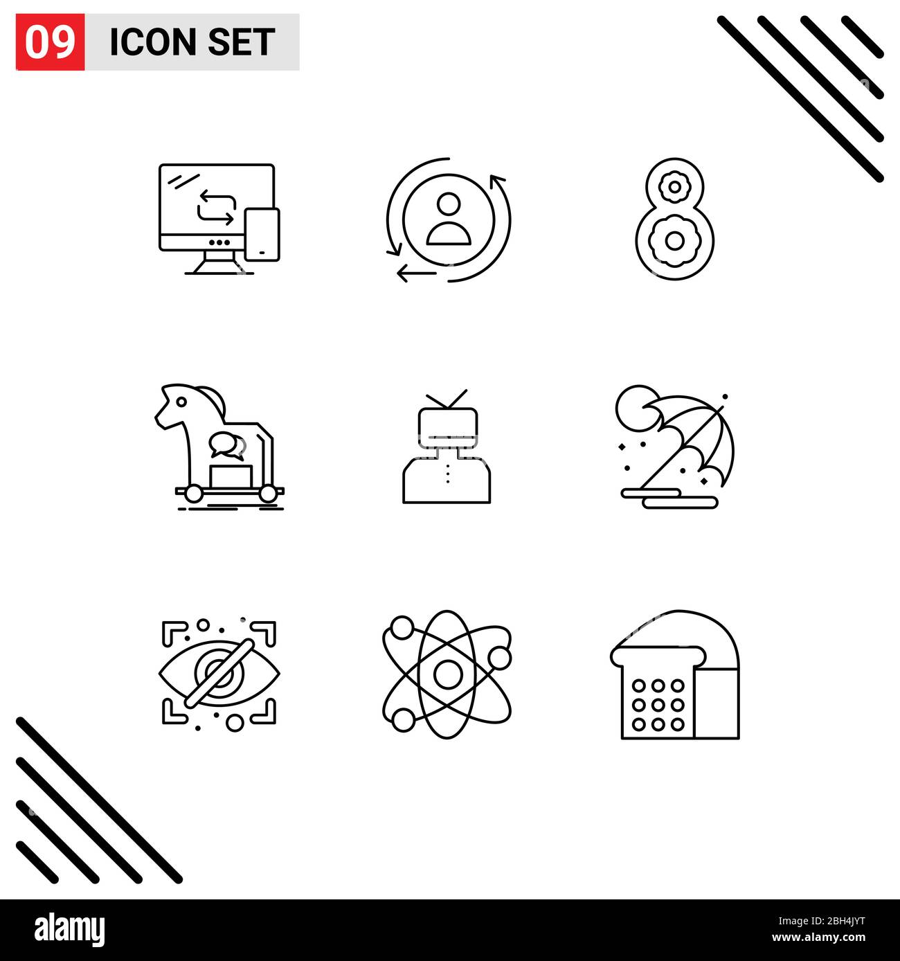 Modern Set of 9 Outlines and symbols such as esteem, affirmation, th, virus, internet Editable Vector Design Elements Stock Vector