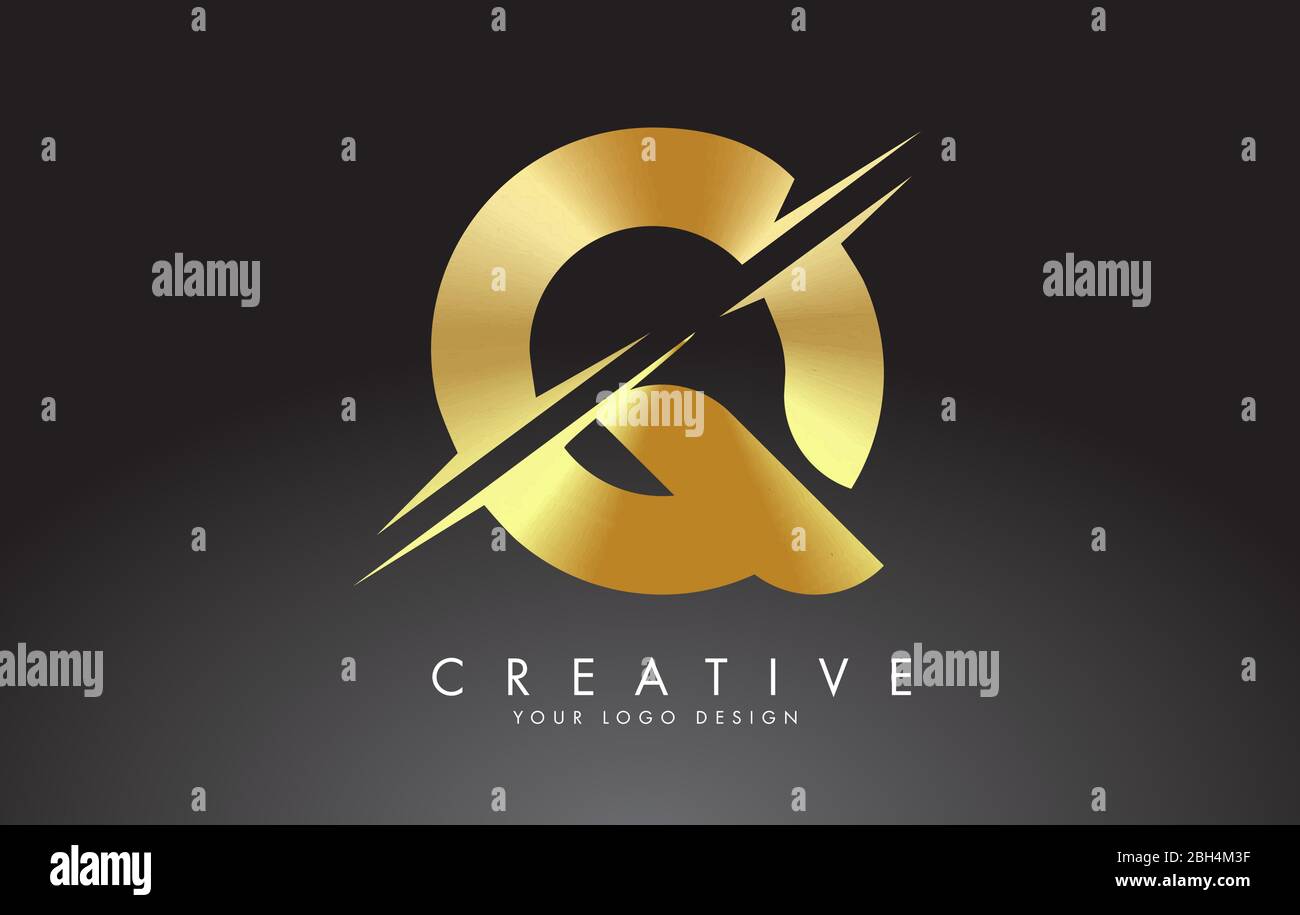 Golden Q letter logo design with creative cuts. Creative vector ...