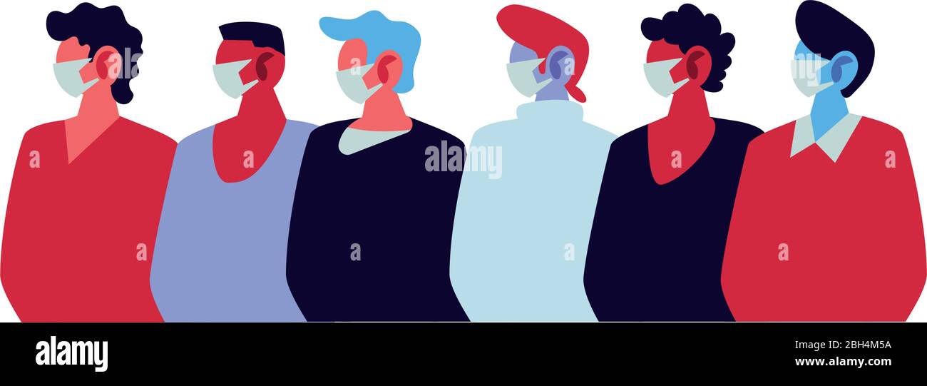 young men using face masks vector illustration design Stock Vector ...
