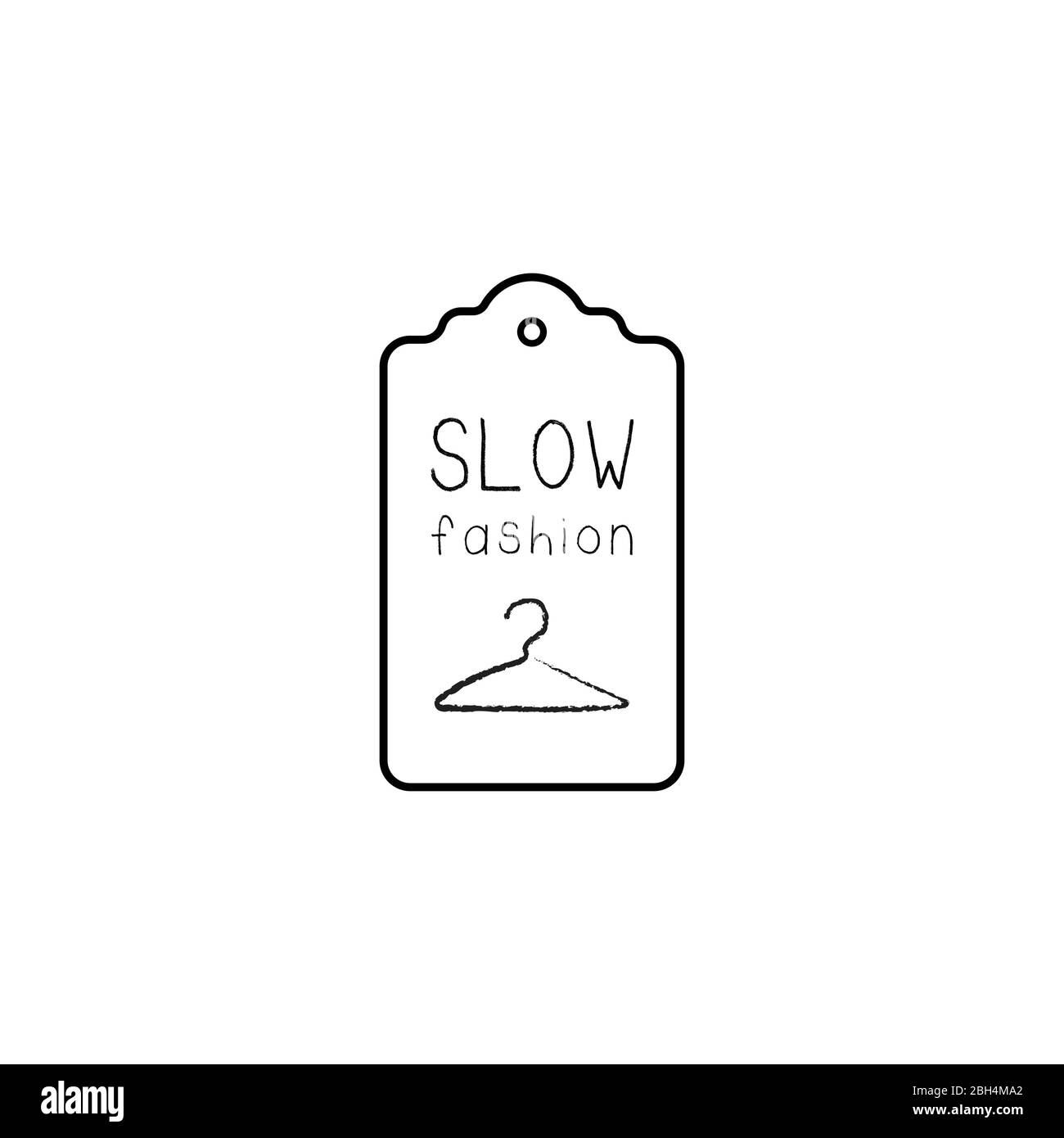 Slow fashion label with handdrawn hanger. Eco tested sign. Vector illustration. Stock Vector