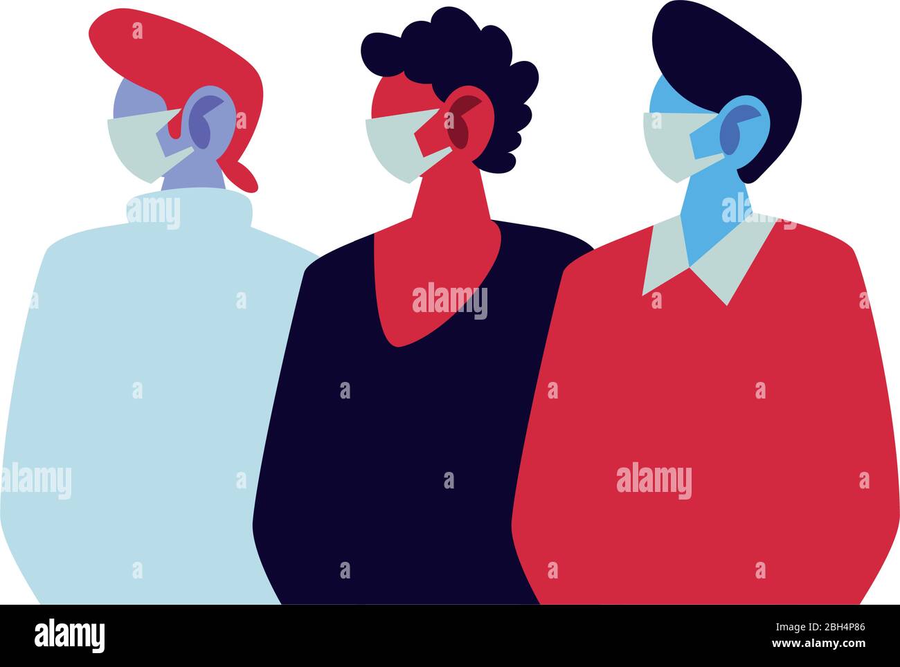 young men using face masks vector illustration design Stock Vector