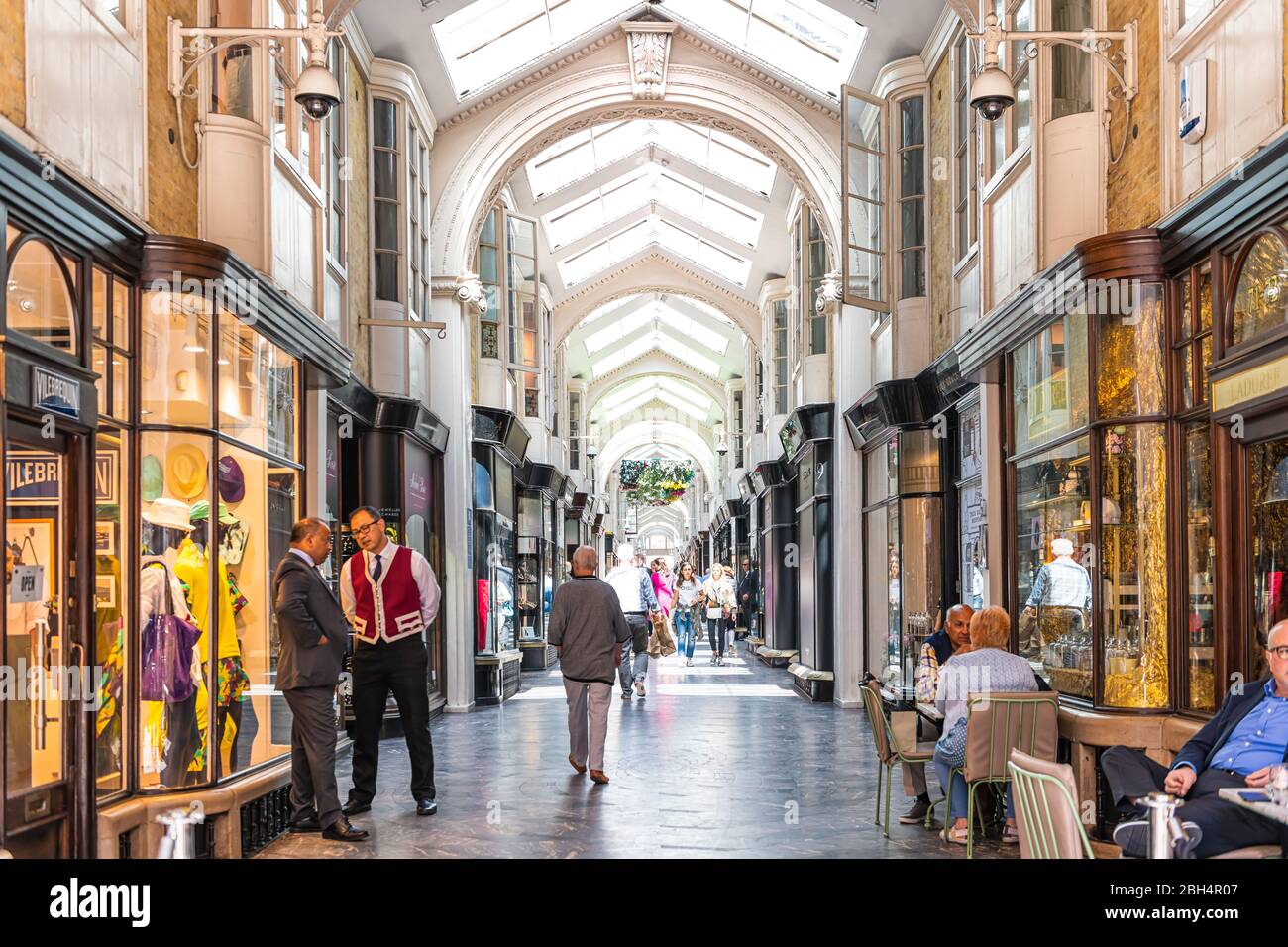 London, UK - June 22, 2018: Shop passage tunnel Burlington Arcade with people in shopping mall on Piccadilly circus street road in center of downtown Stock Photo