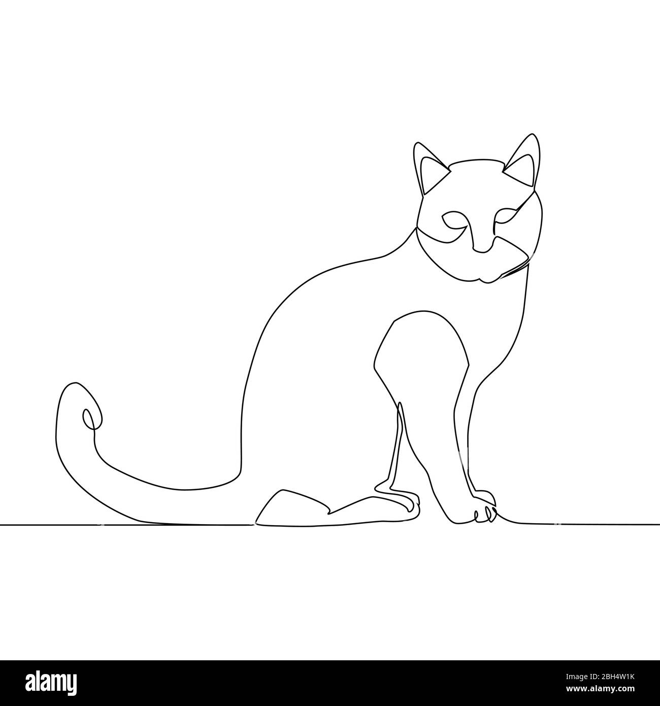 One line design silhouette of wild cat.hand drawn minimalism style. Stock Vector