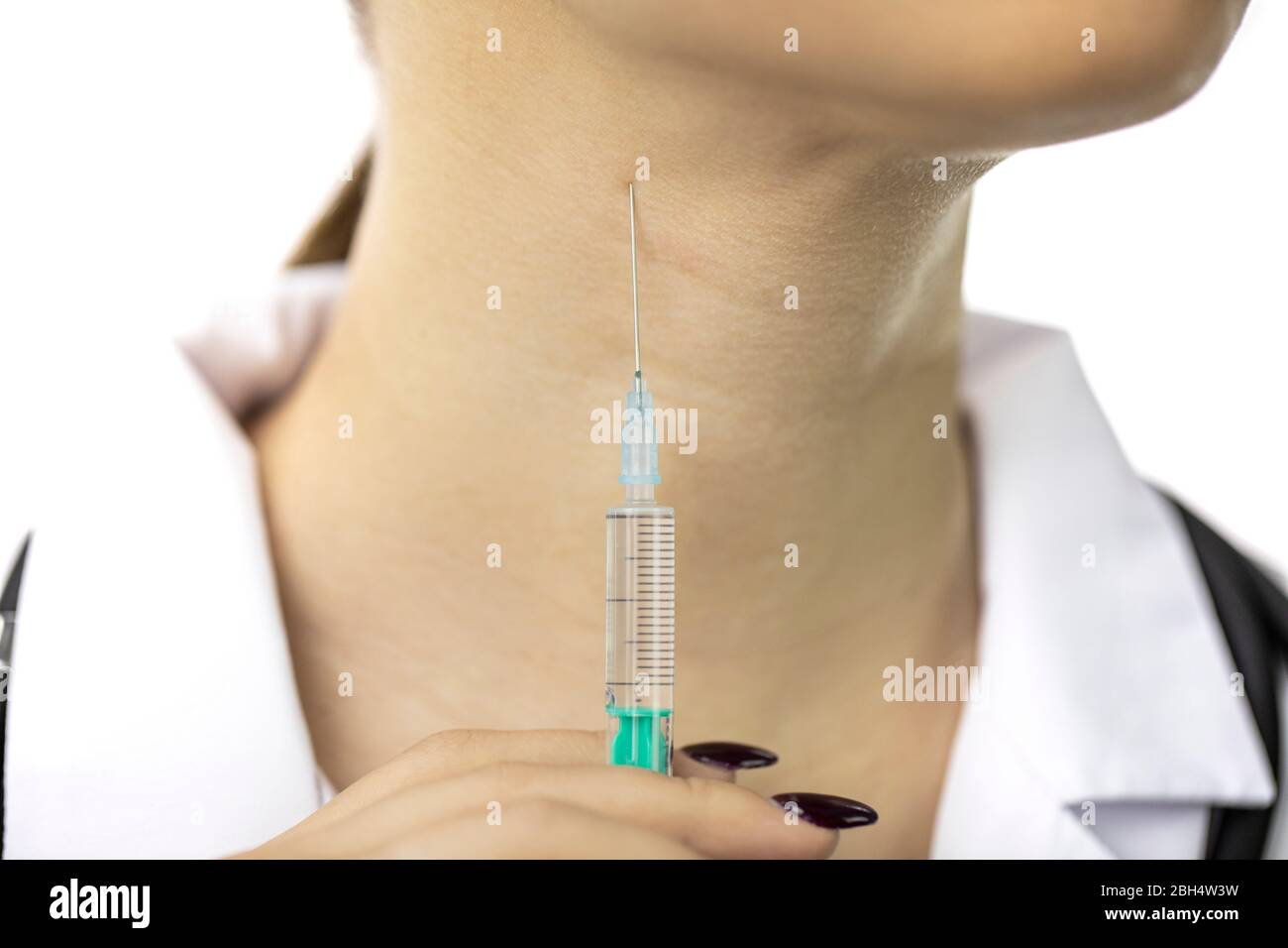 Close up view of syringe needle with antiaging botox injection on