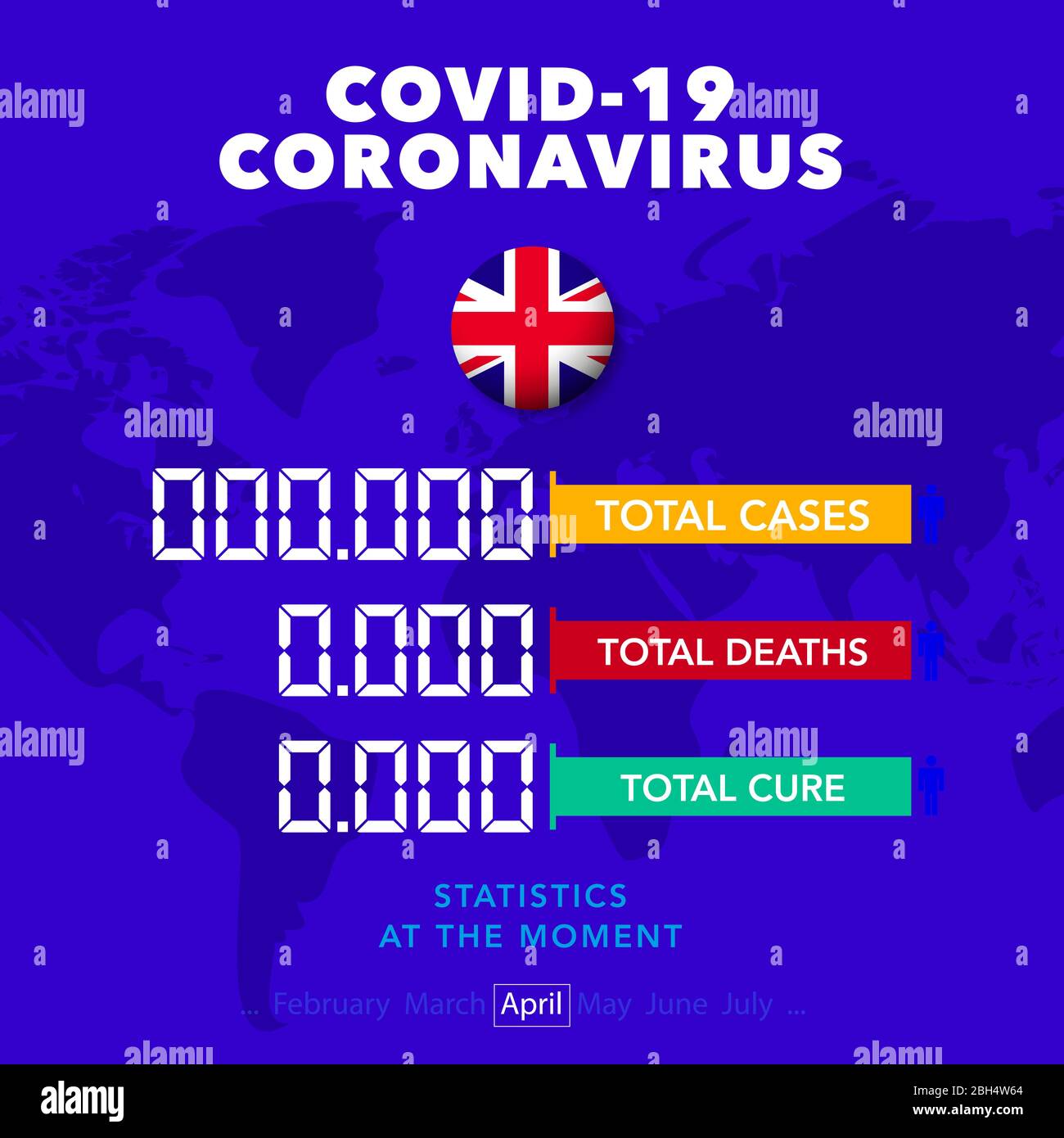 Square banner with evidence of disease, cure, death Coronovirus, Covid 19 in the UK  Stock Vector