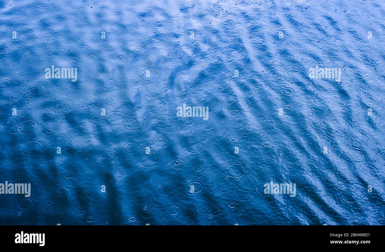 Ripples from rain drops in sea Stock Photo