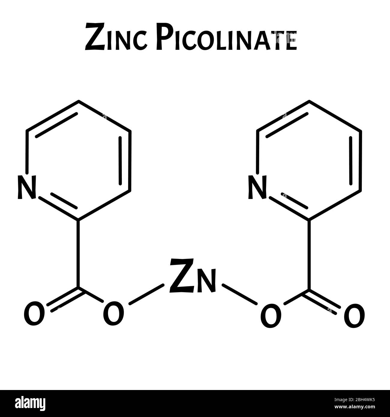 Zinc picolinate molecular chemical formula. Zinc infographics. Vector illustration on isolated