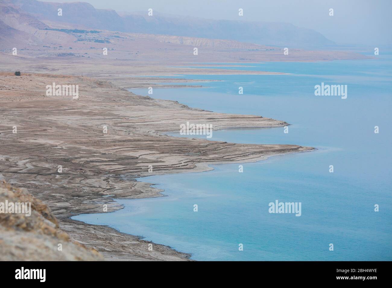 landscape of the Dead Sea, failures of the soil, illustrating an environmental catastrophe on the Dead Sea, Israel. Stock Photo
