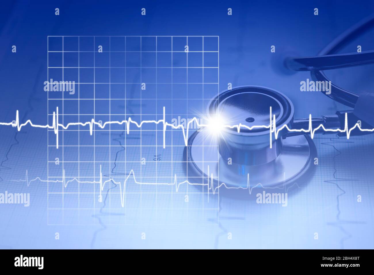 Multiple exposure of electrocardiogram and stethoscope Stock Photo