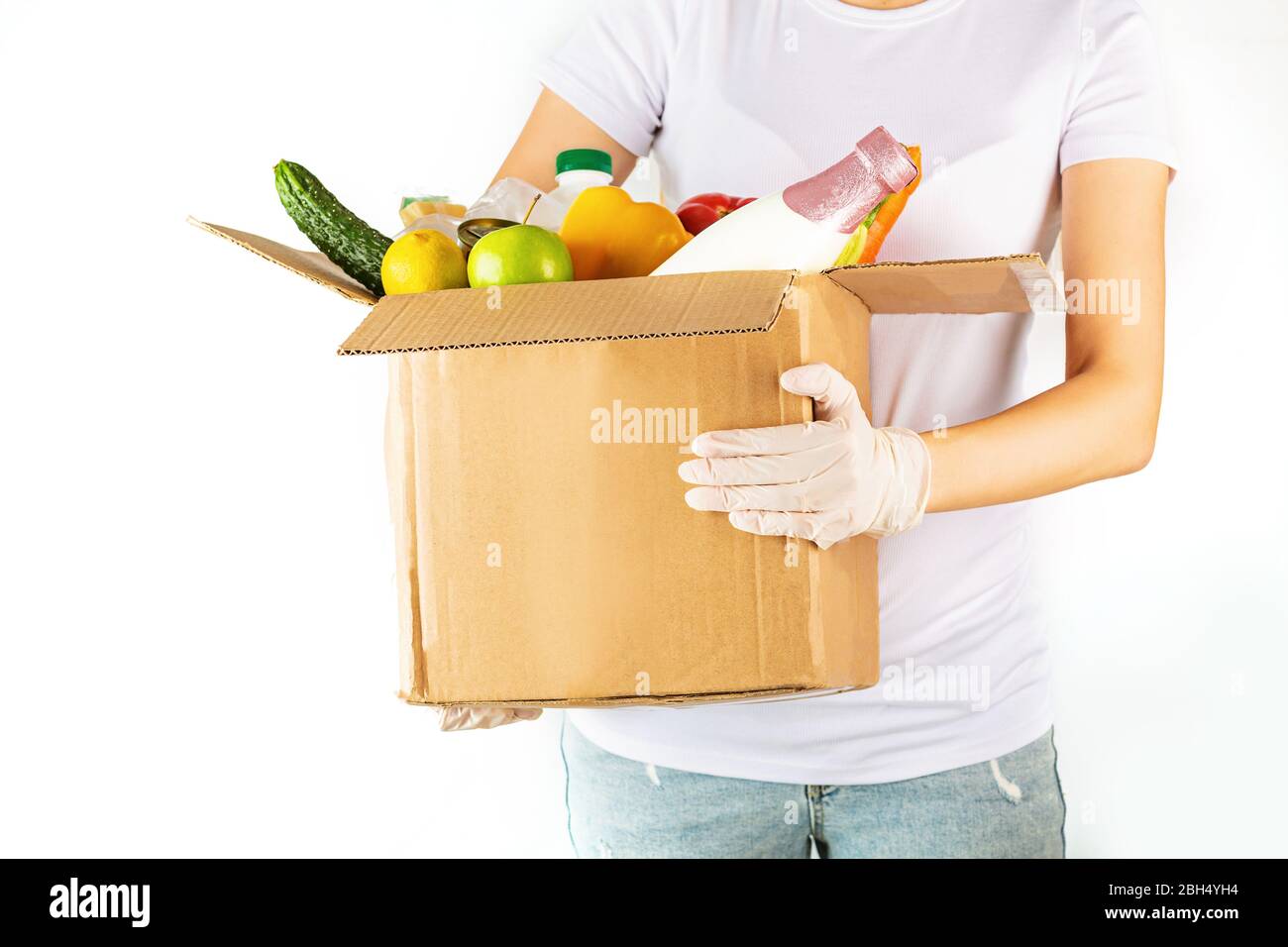 Download Donation Box With Various Smart Food On White Background With Copy Space Mockup Food Donations Or Food Delivery Service Concept Online Shopping Stock Photo Alamy