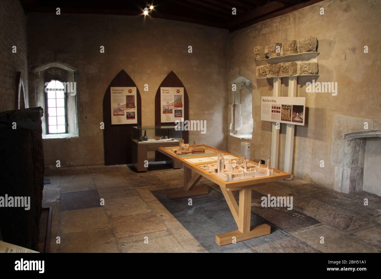 Exhibits within the Jewel Tower in London, England, provide visitors with a general understanding of the history of the original Palace of Westminster Stock Photo