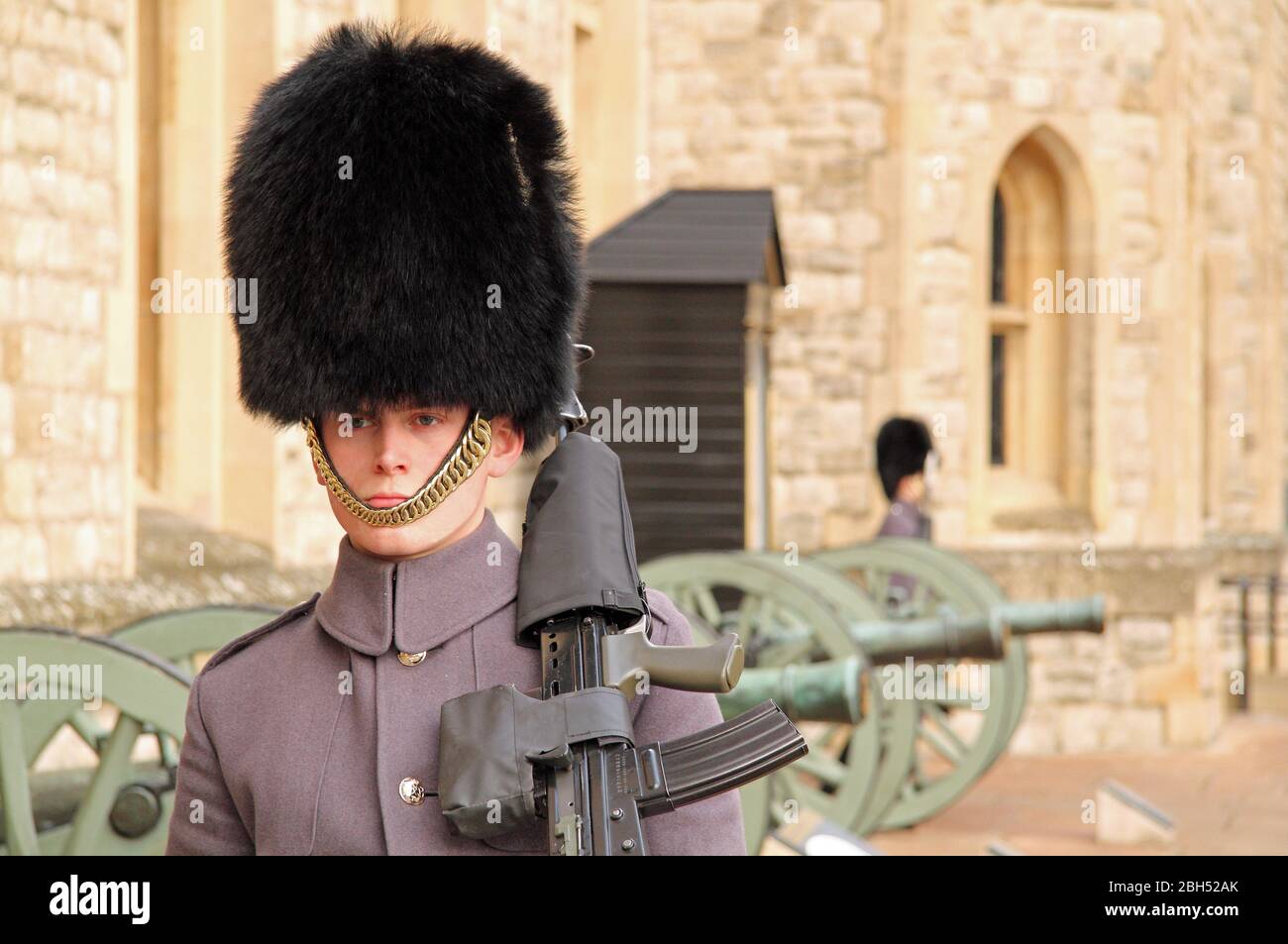 Members of the Tower Guard protect the Jewel House, which houses the British Crown Jewels in the Tower of London complex March 13, 2020 in London, UK Stock Photo