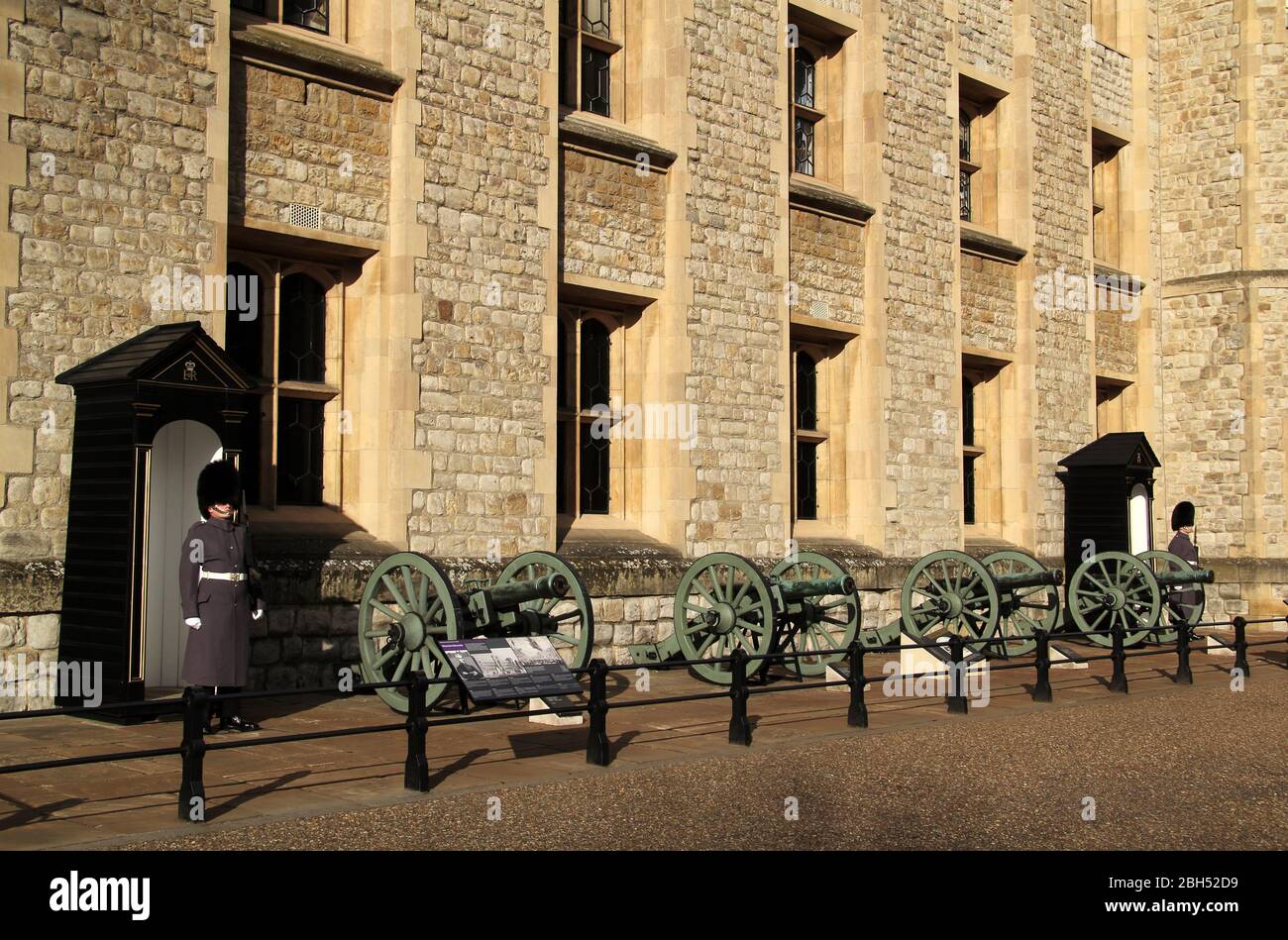 Members of the Tower Guard protect the Jewel House, which houses the British Crown Jewels in the Tower of London complex March 13, 2020 in London, UK Stock Photo