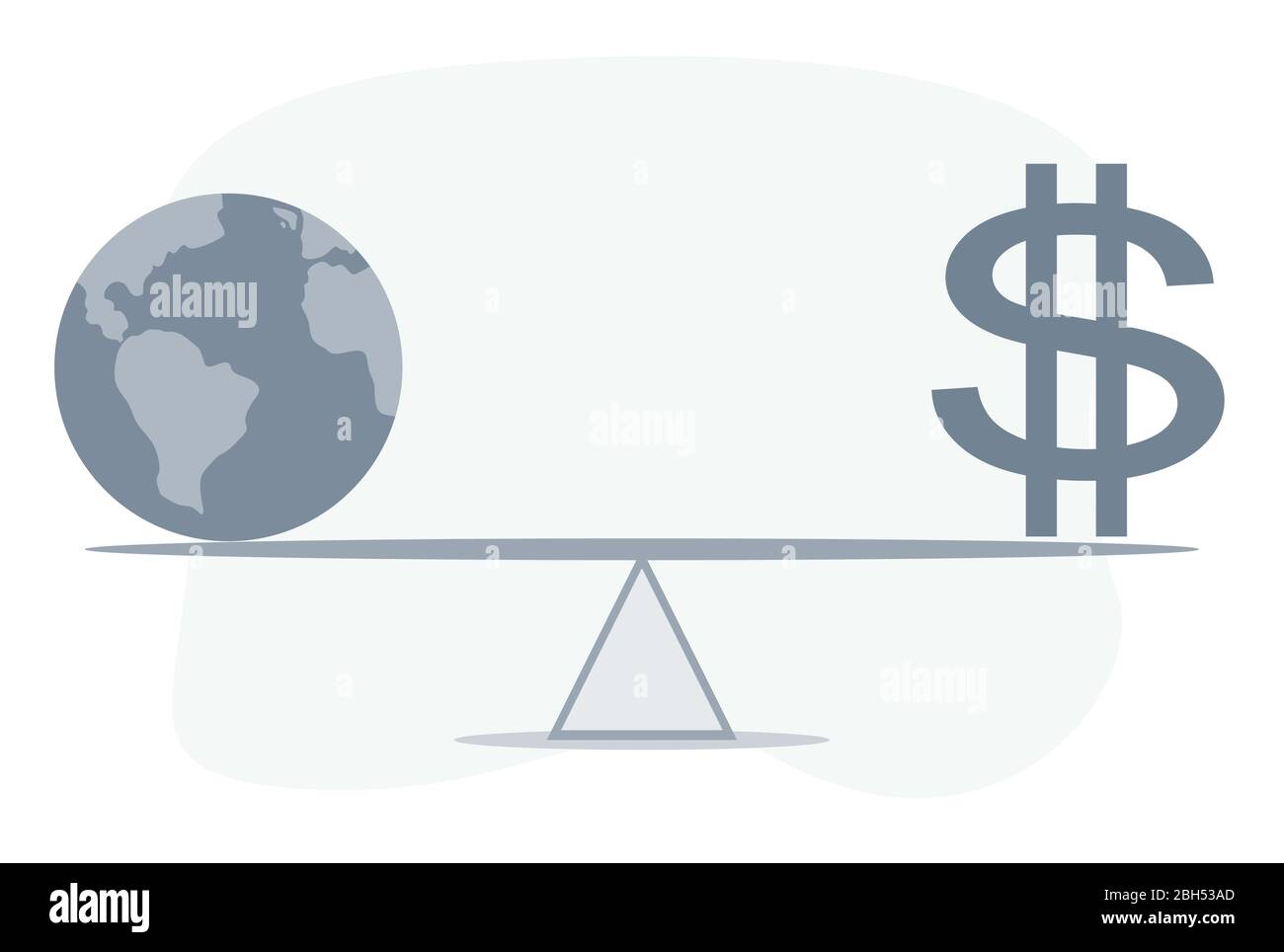 World globe and money balancing on a seesaw Stock Vector