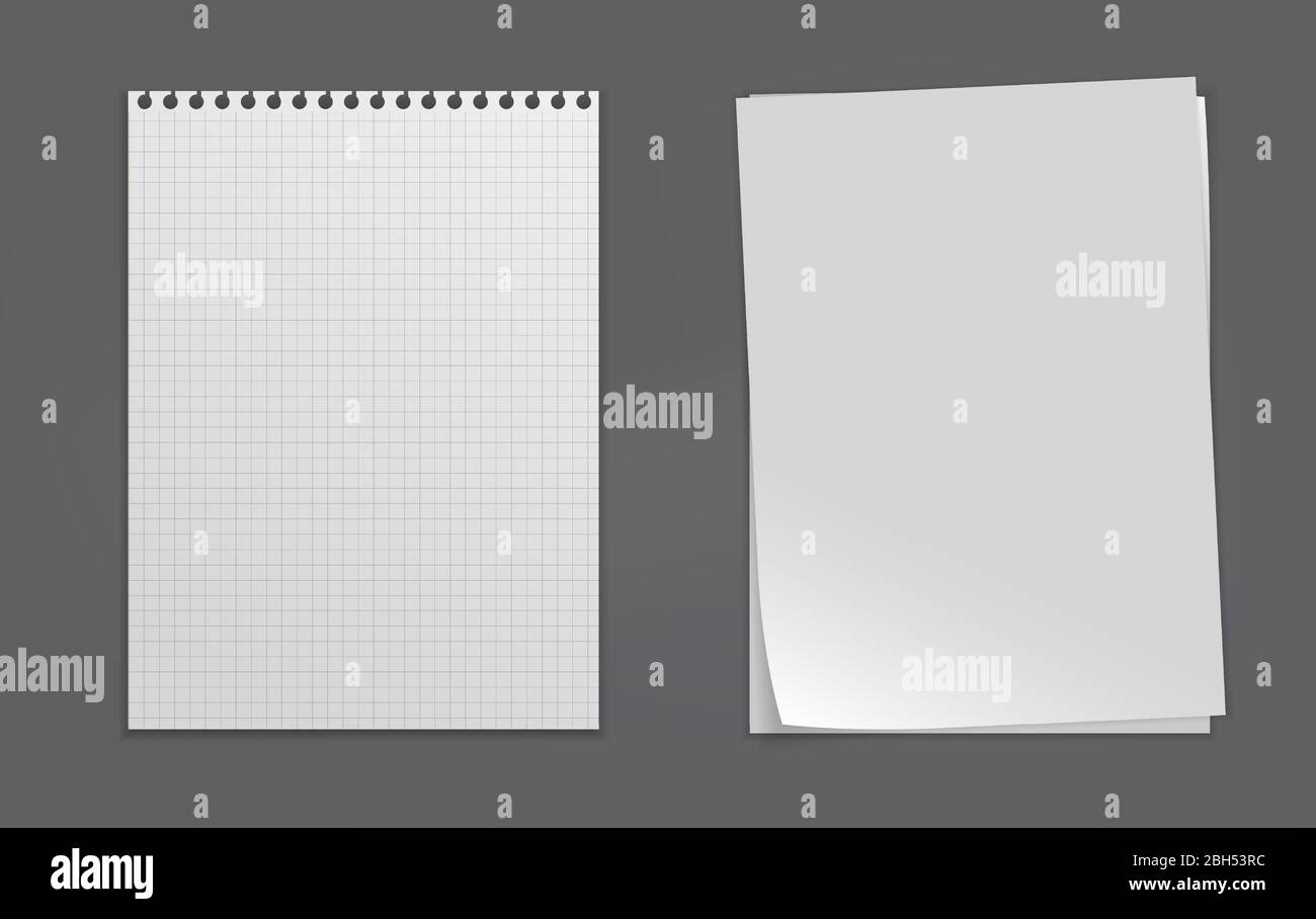 White, lined note, notebook paper with soft shadow are on black background for text. Vector illustration Stock Vector
