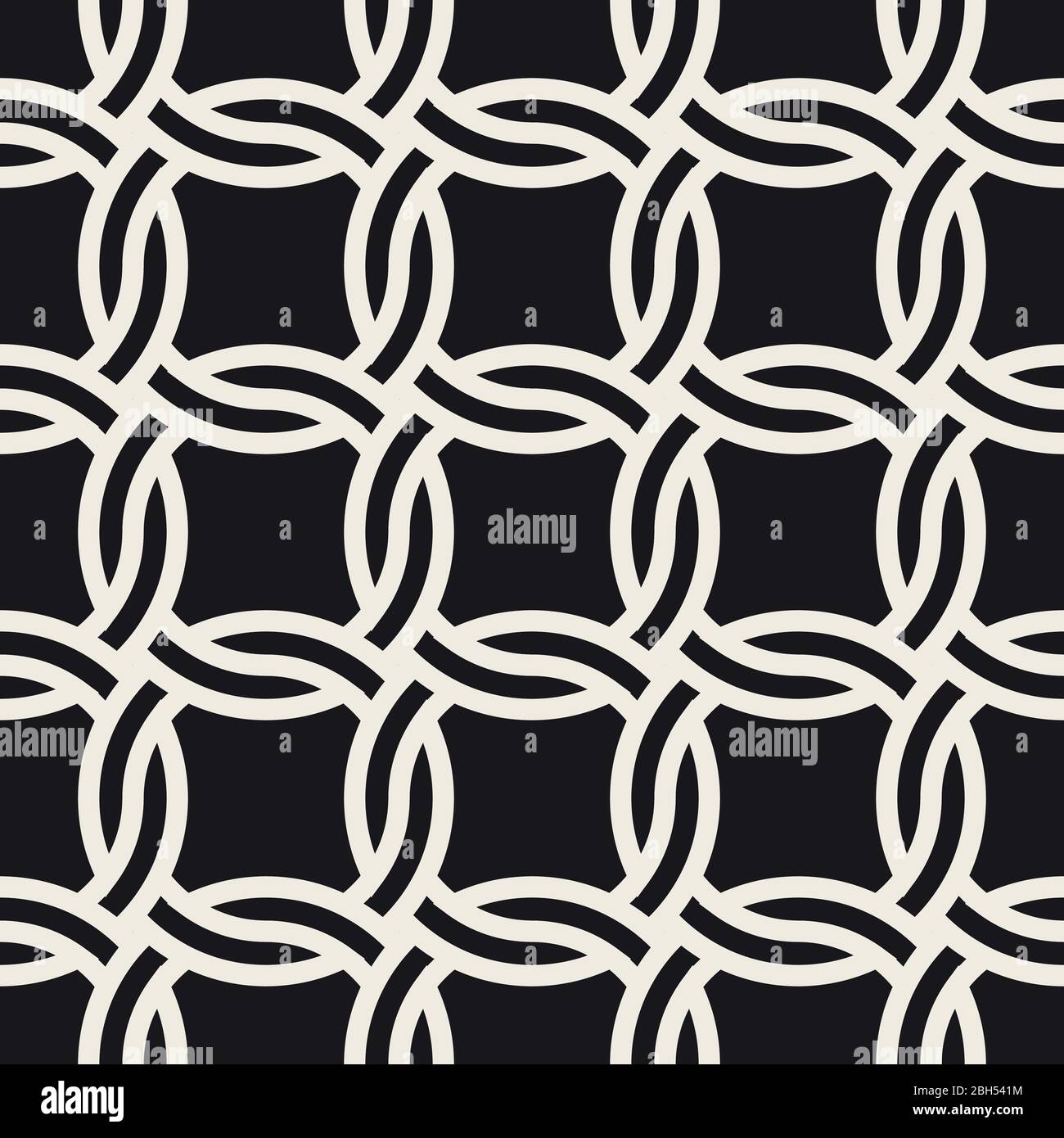 Vector seamless pattern. Monochrome bold braided stripes background. Decorative geometric interlaced circle lines. Stock Vector
