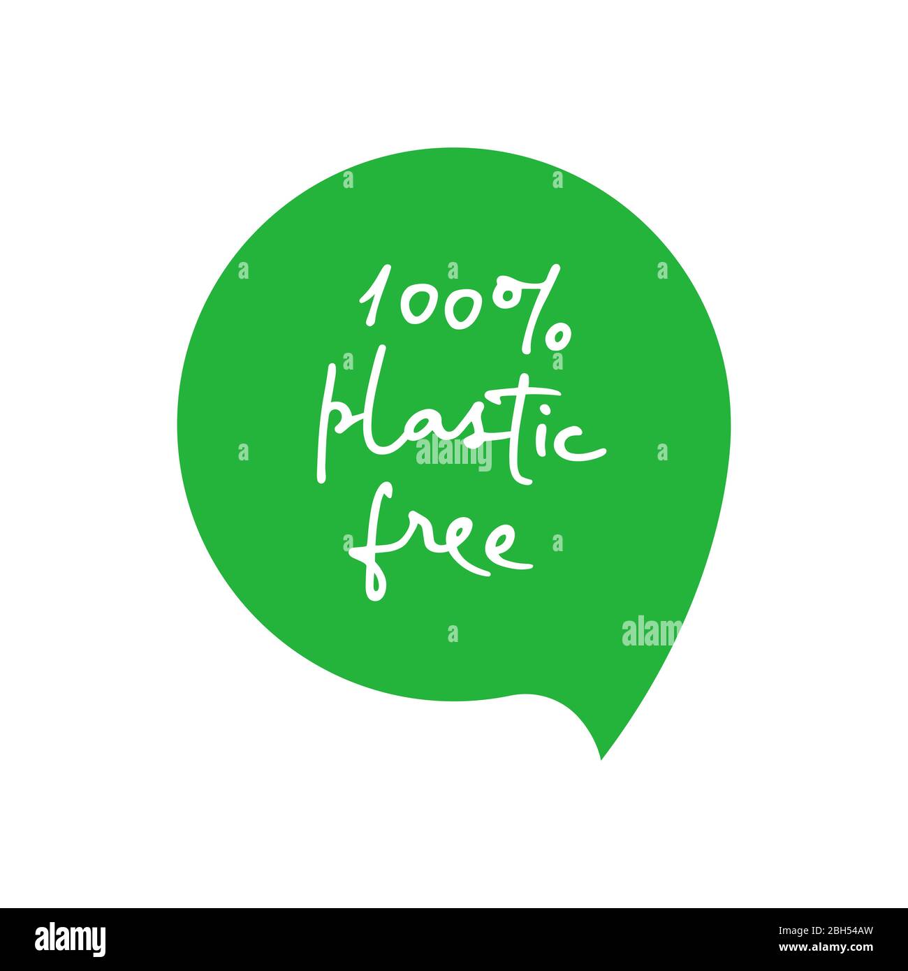Plastic free 100 percent green icon badge, lettering text. Eco friendly