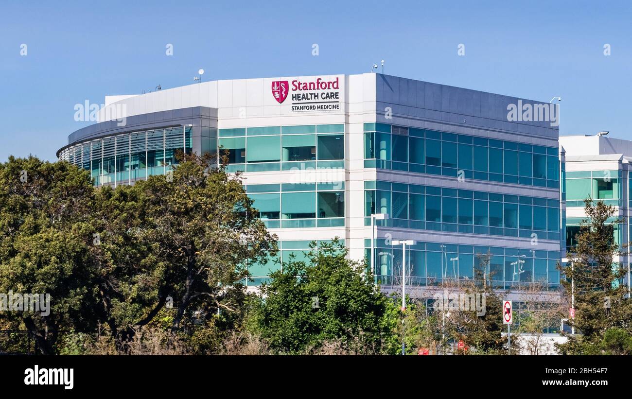 Apr 22, 2020 Redwood City / CA / USA - Stanford Health Care facility; Stanford Health Care comprises a network of medical facilities and doctors locat Stock Photo