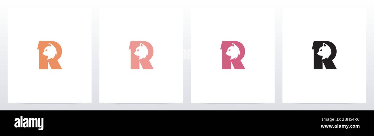 Cat Head Inside Letter Logo Design R Stock Vector