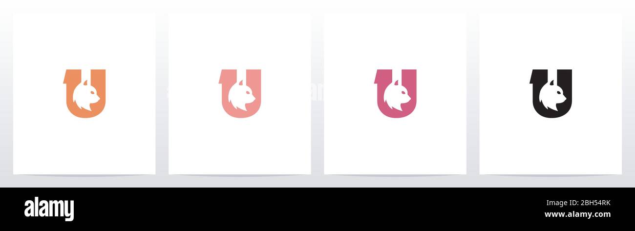 Cat Head Inside Letter Logo Design U Stock Vector