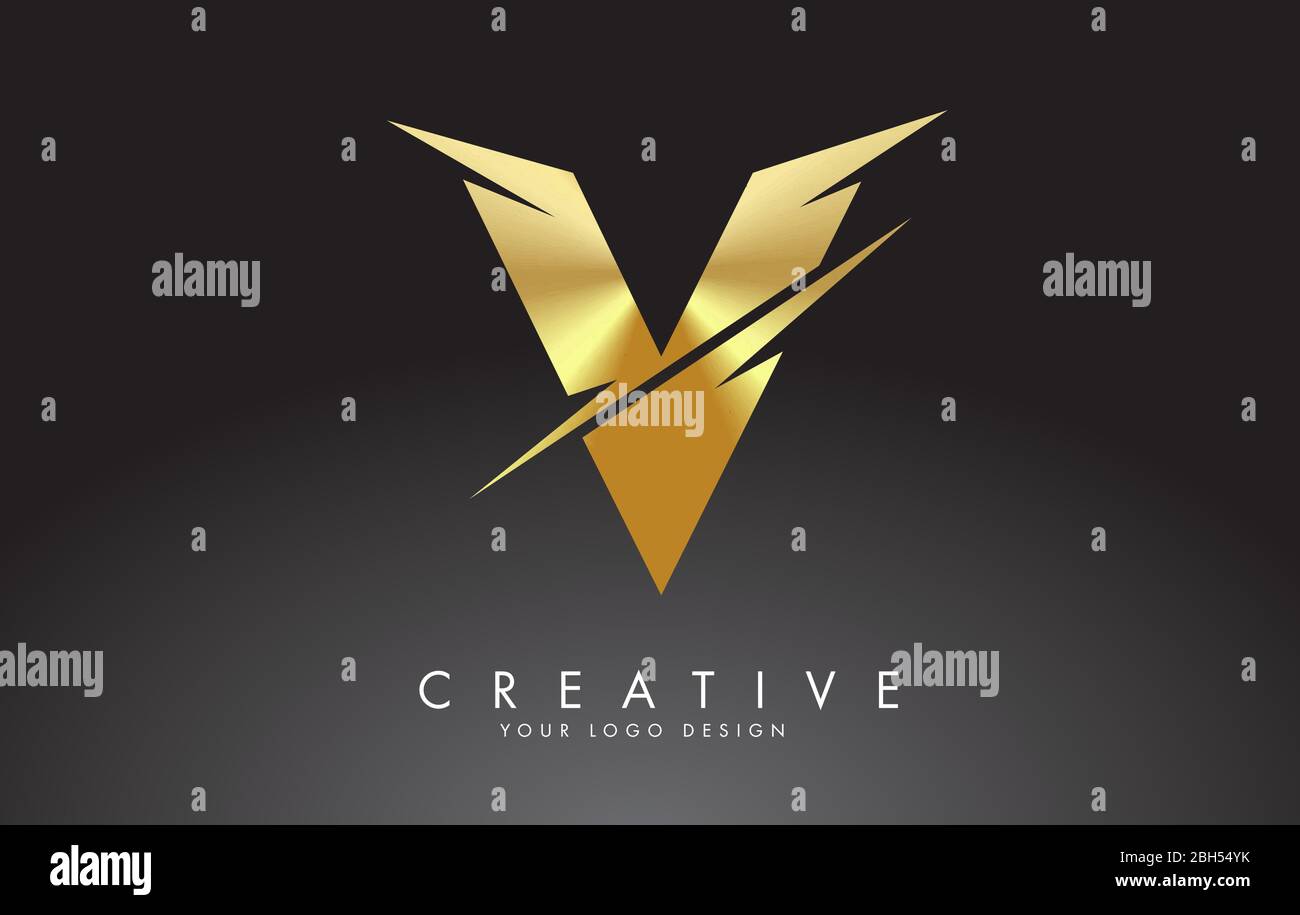 Golden V letter logo design with creative cuts. Creative vector ...