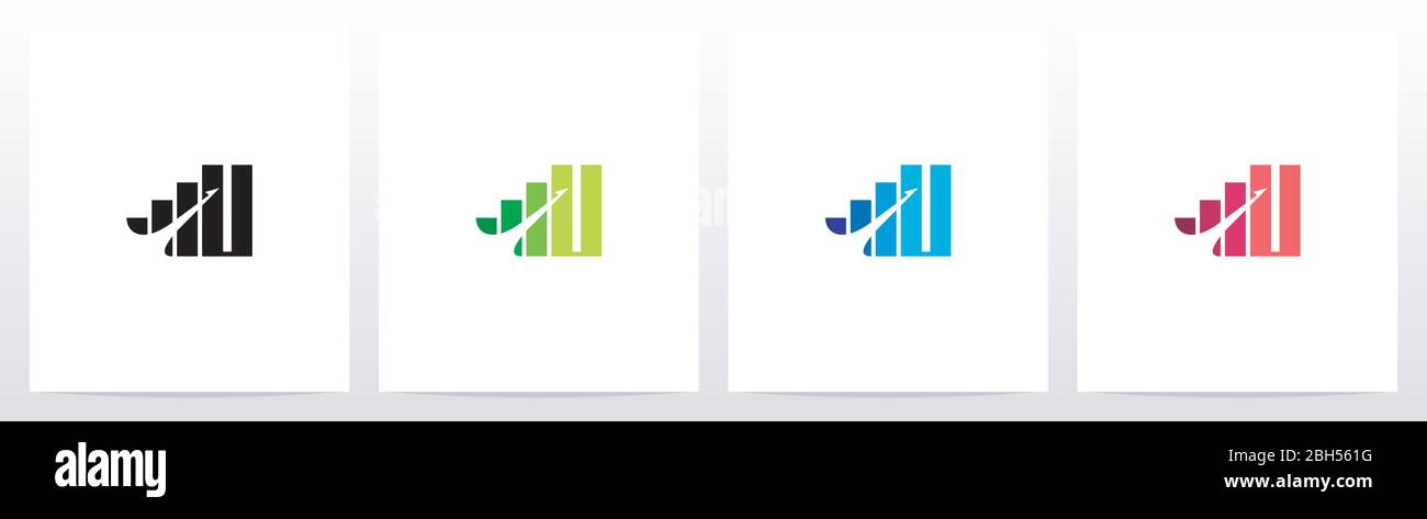 Bar Chart On Letter Logo Design U Stock Vector