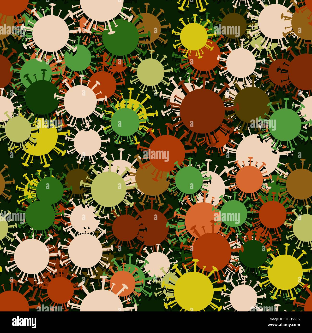 Seamless abstract pattern with microorganisms viruses on a dark green background. Vector image Stock Vector