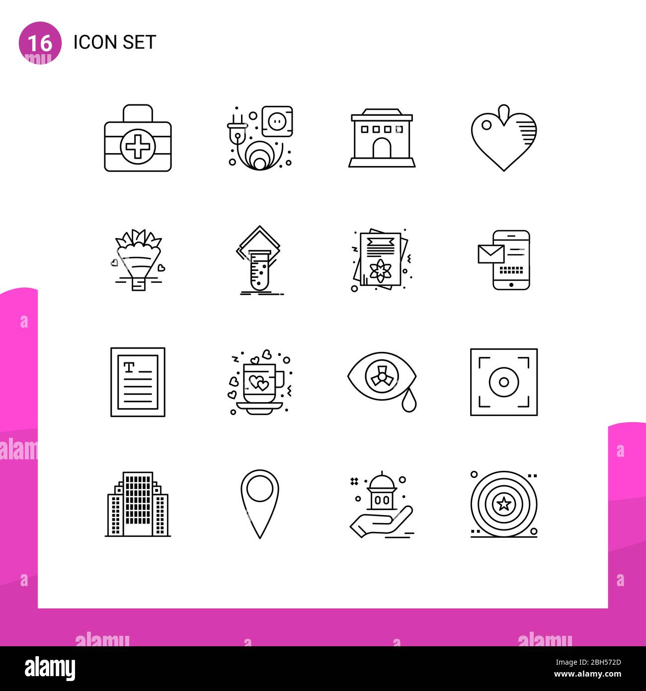 User Interface Pack of 16 Basic Outlines of lab, wedding, home, flowers, beauty Editable Vector Design Elements Stock Vector
