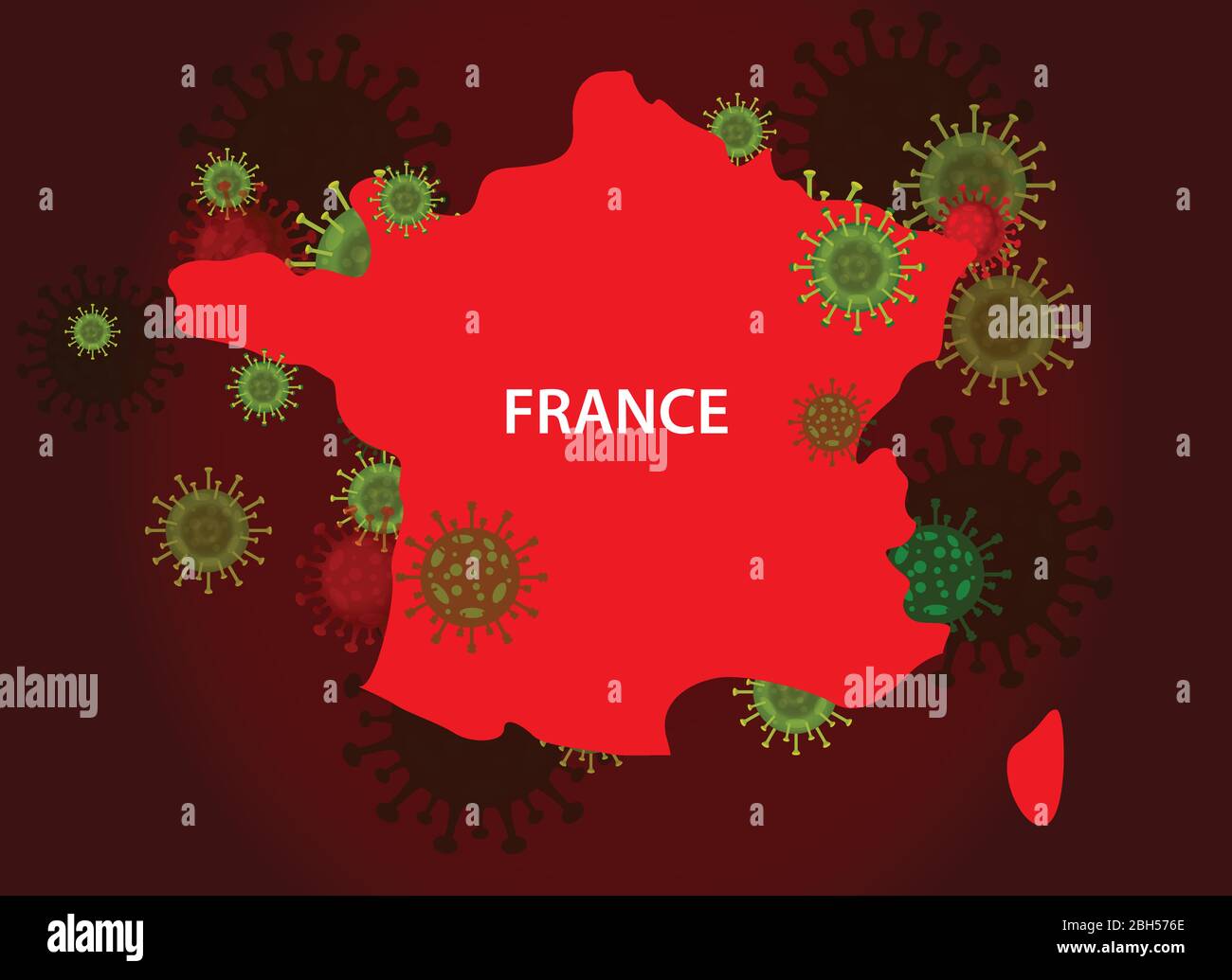 France map with covid-19 virus concept. Coronavirus is spread to all over the world and infected 