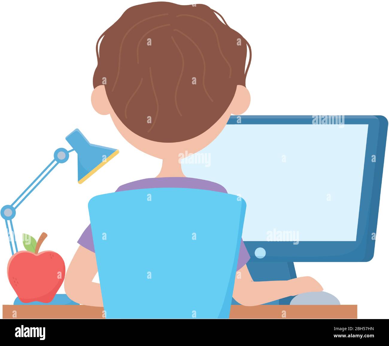 School boy with apple desk lamp and computer design, Eduaction class ...