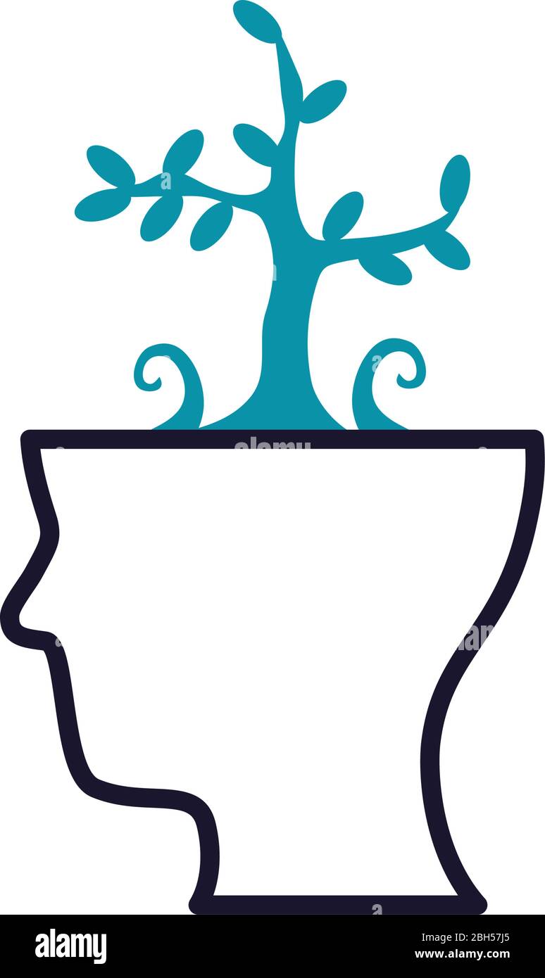 Mental health concept, human head with plant growing icon over white ...