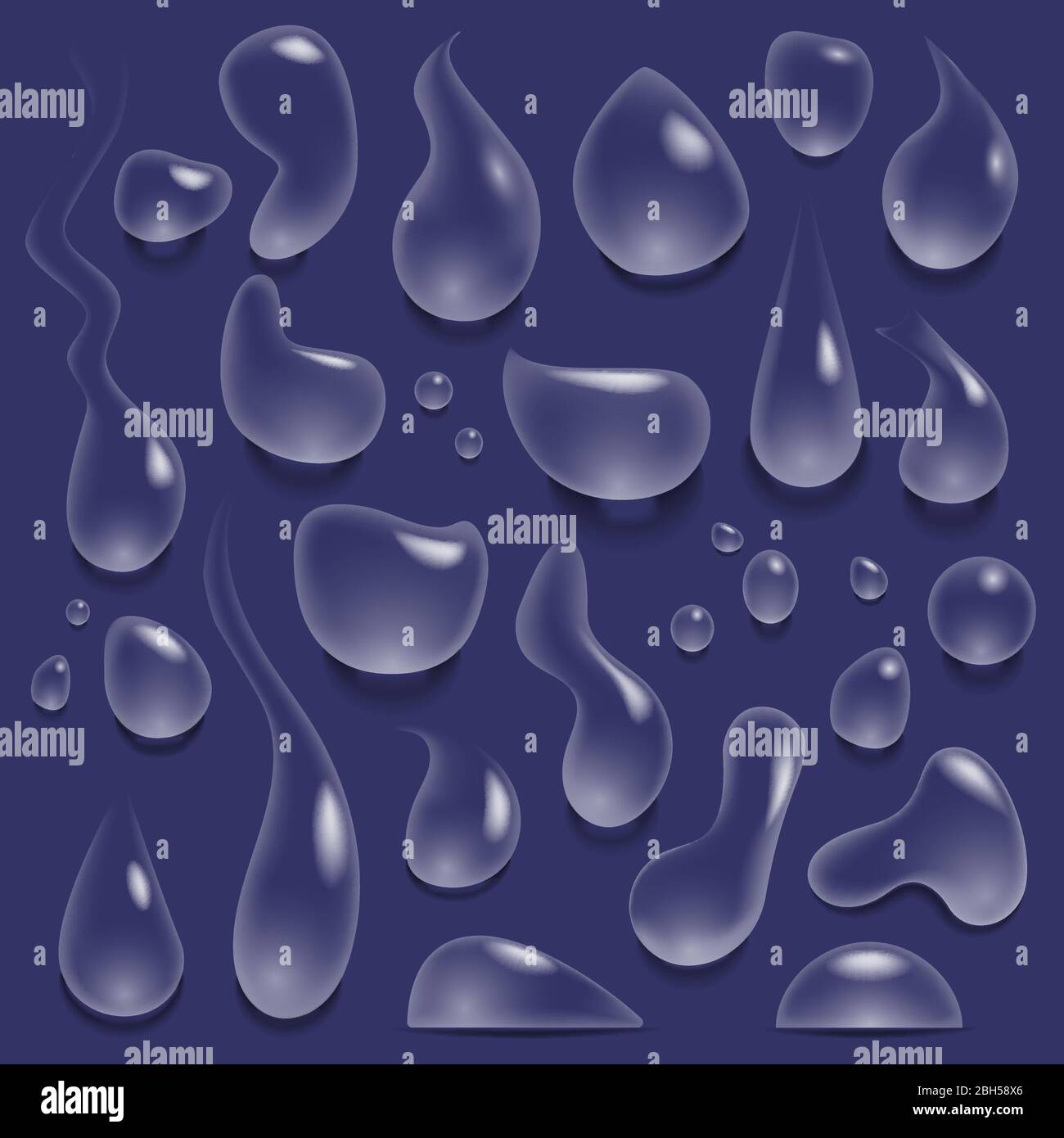 Water drops. Realistic drop of pure water, rain droplets and splashes