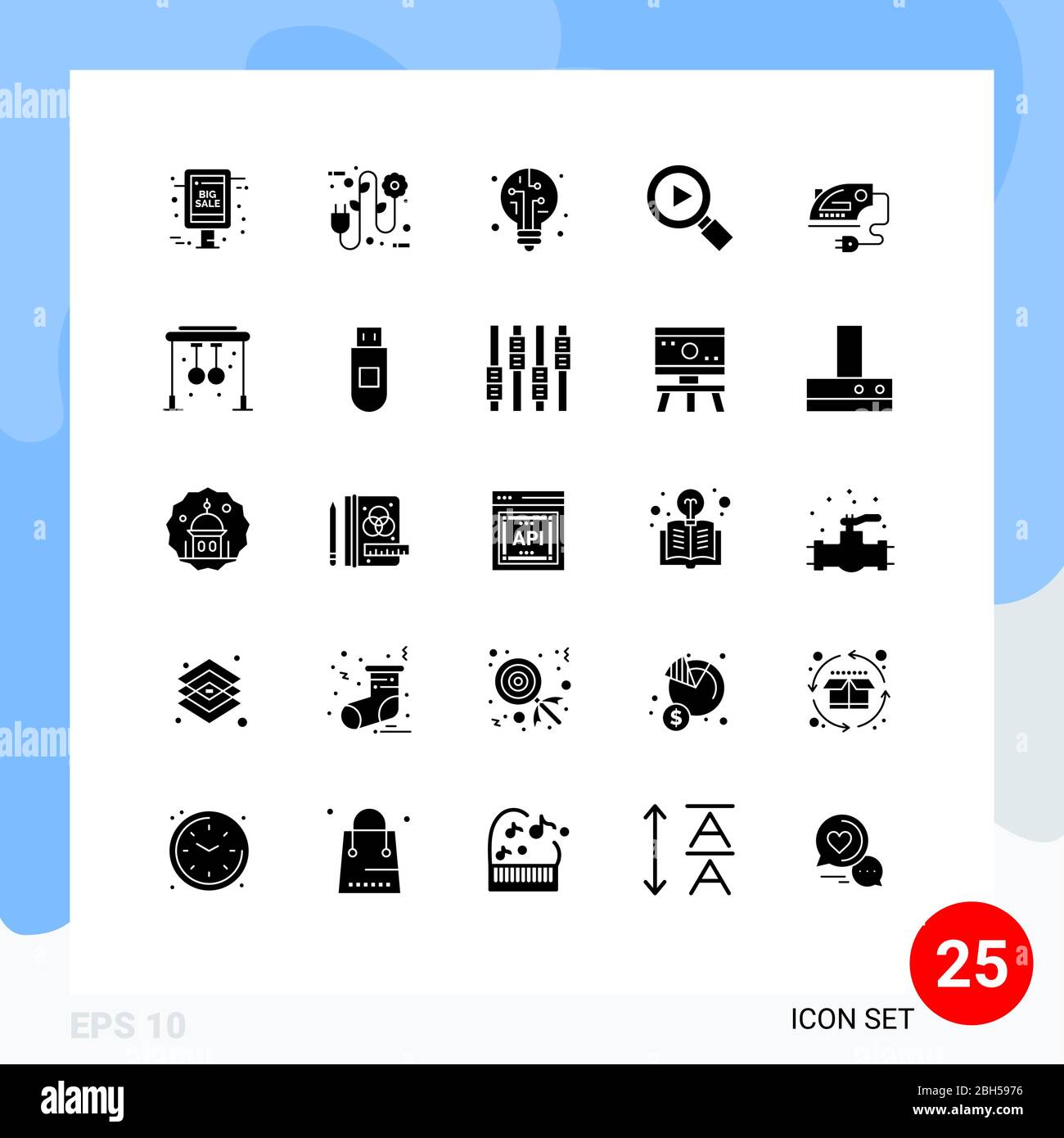 Set of 25 Modern UI Icons Symbols Signs for machine, home, digital, electric, search Editable Vector Design Elements Stock Vector
