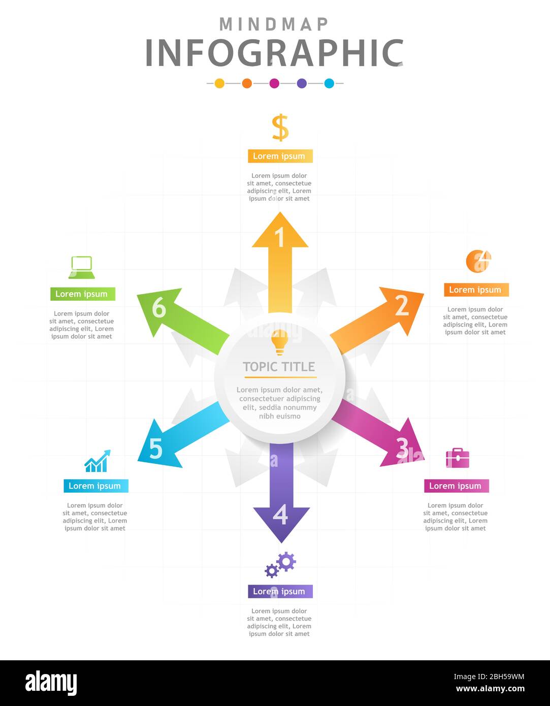 Infographic template for business. 6 Steps Modern Mindmap diagram with ...