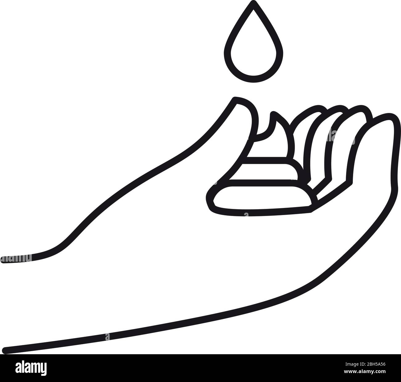 water drop and hand icon over white background, line style, vector ...