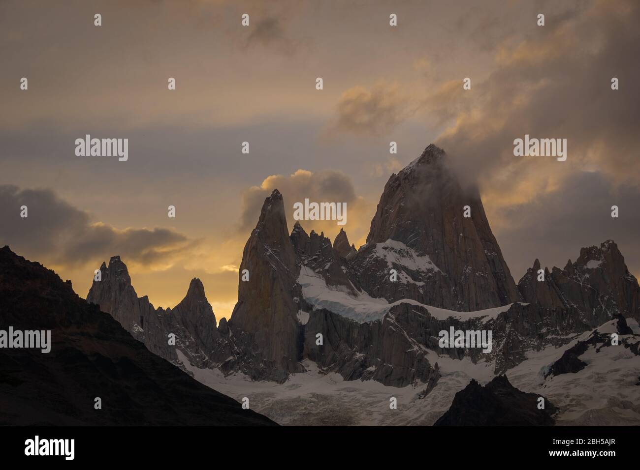 sunset in Mount Fitz Roy in Patagonia Argentina Stock Photo