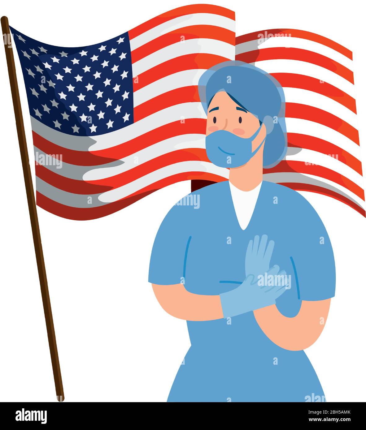 female paramedic with face mask and flag usa Stock Vector Image & Art ...