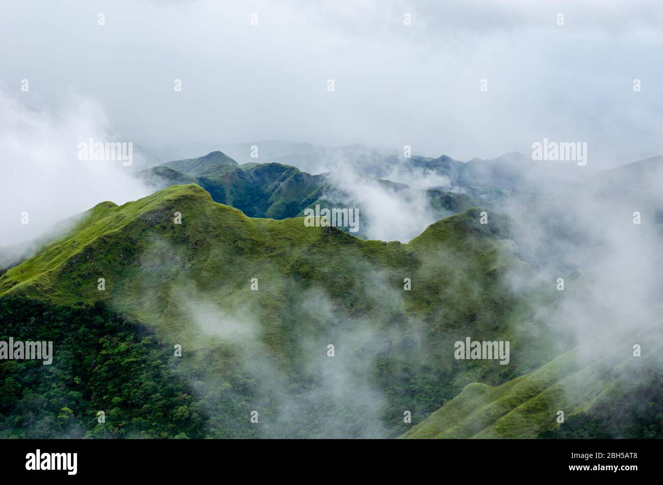 Mountain range covered with fog in Panama Stock Photo