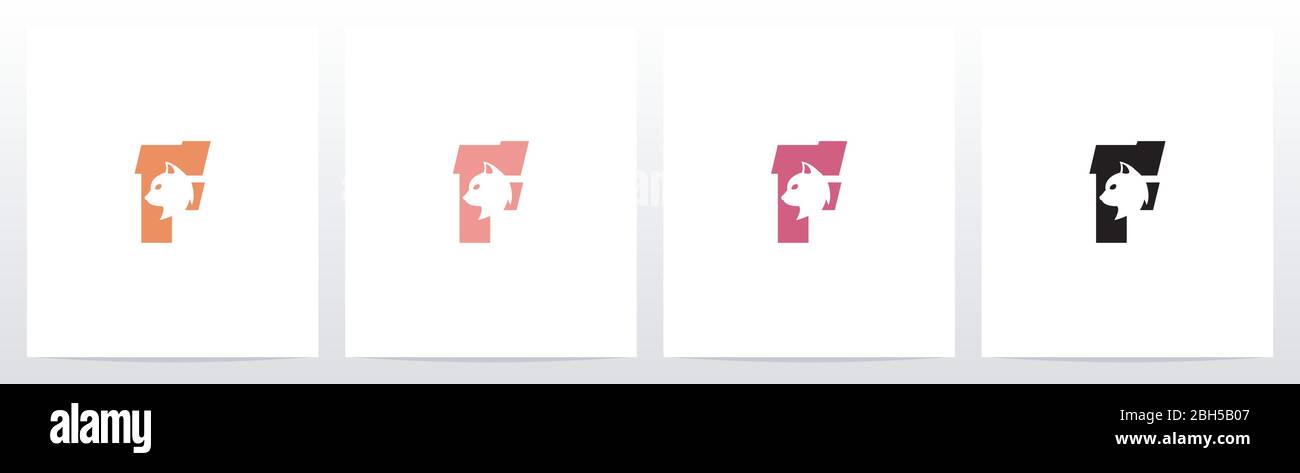 Cat Head Inside Letter Logo Design F Stock Vector