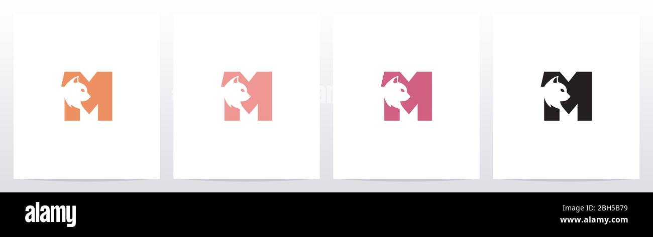 Cat Head Inside Letter Logo Design M Stock Vector