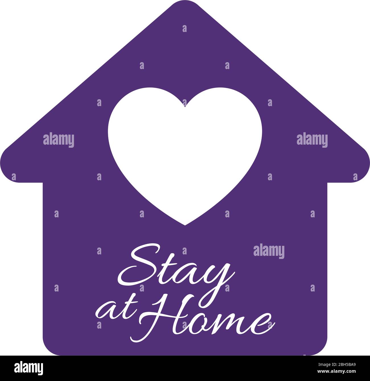 Stay home concept, purple house with heart and Lettering typography ...