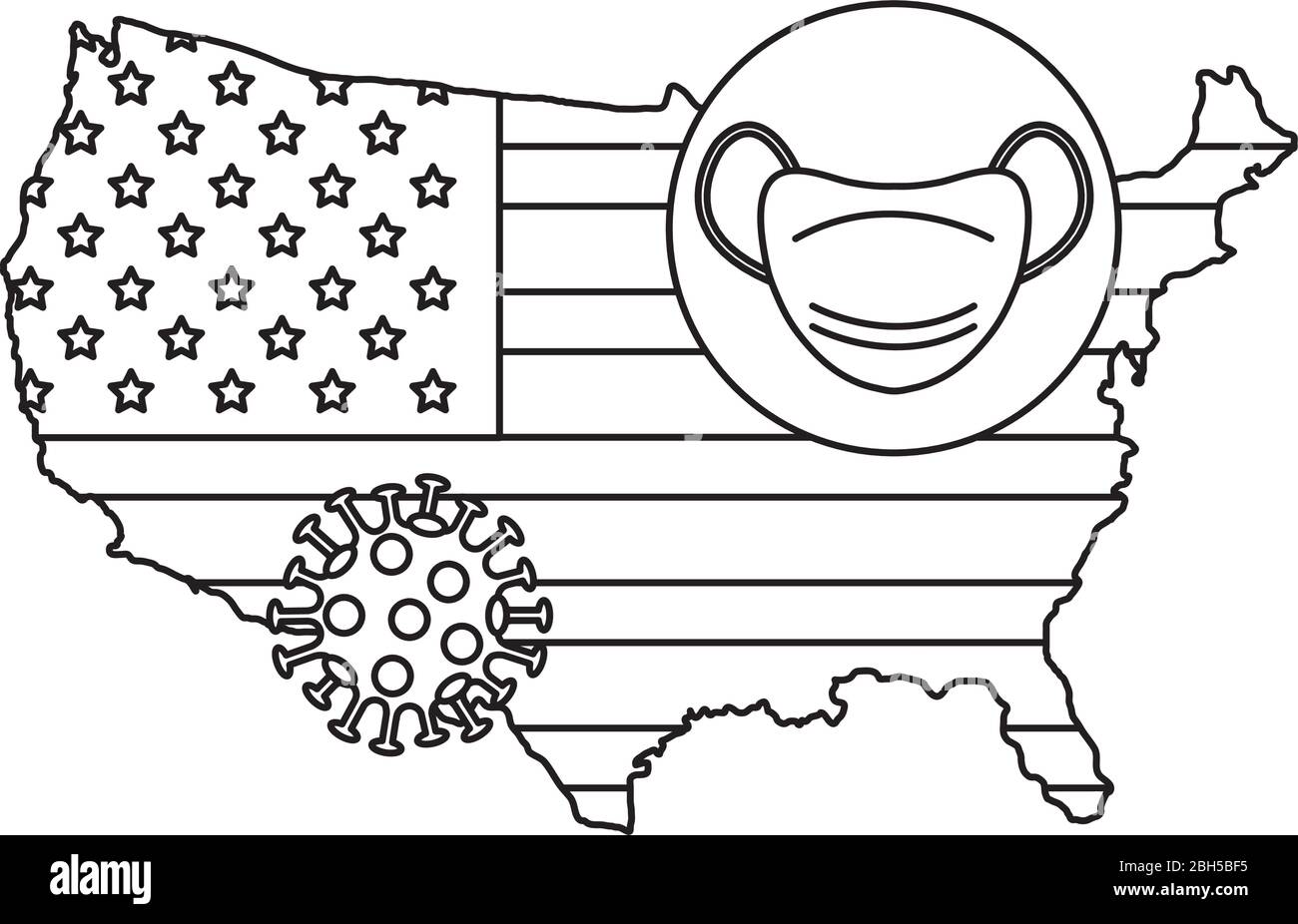 map of usa with face mask in pin location Stock Vector