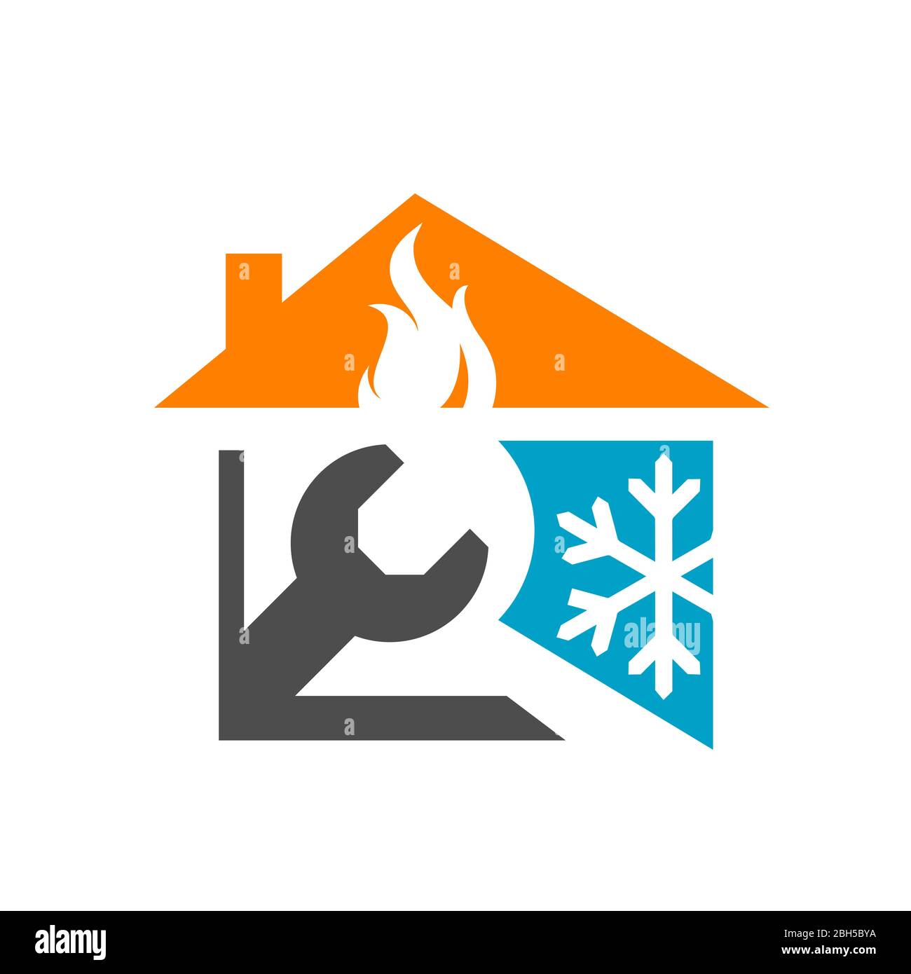 combination of fire roof wrench and snow flakes icon for hvac logo