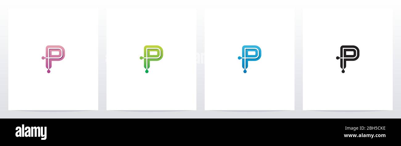 Connecting Dots On Letter Logo Design P Stock Vector