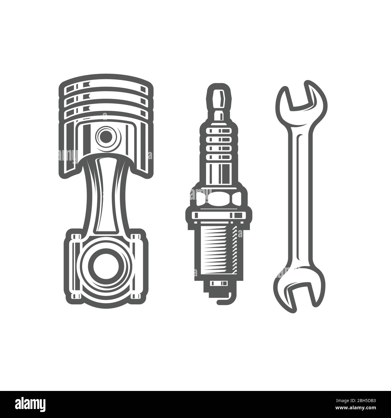 Car service station sign, spark plug, piston and spanner icons, maintenance shop logo Stock Vector