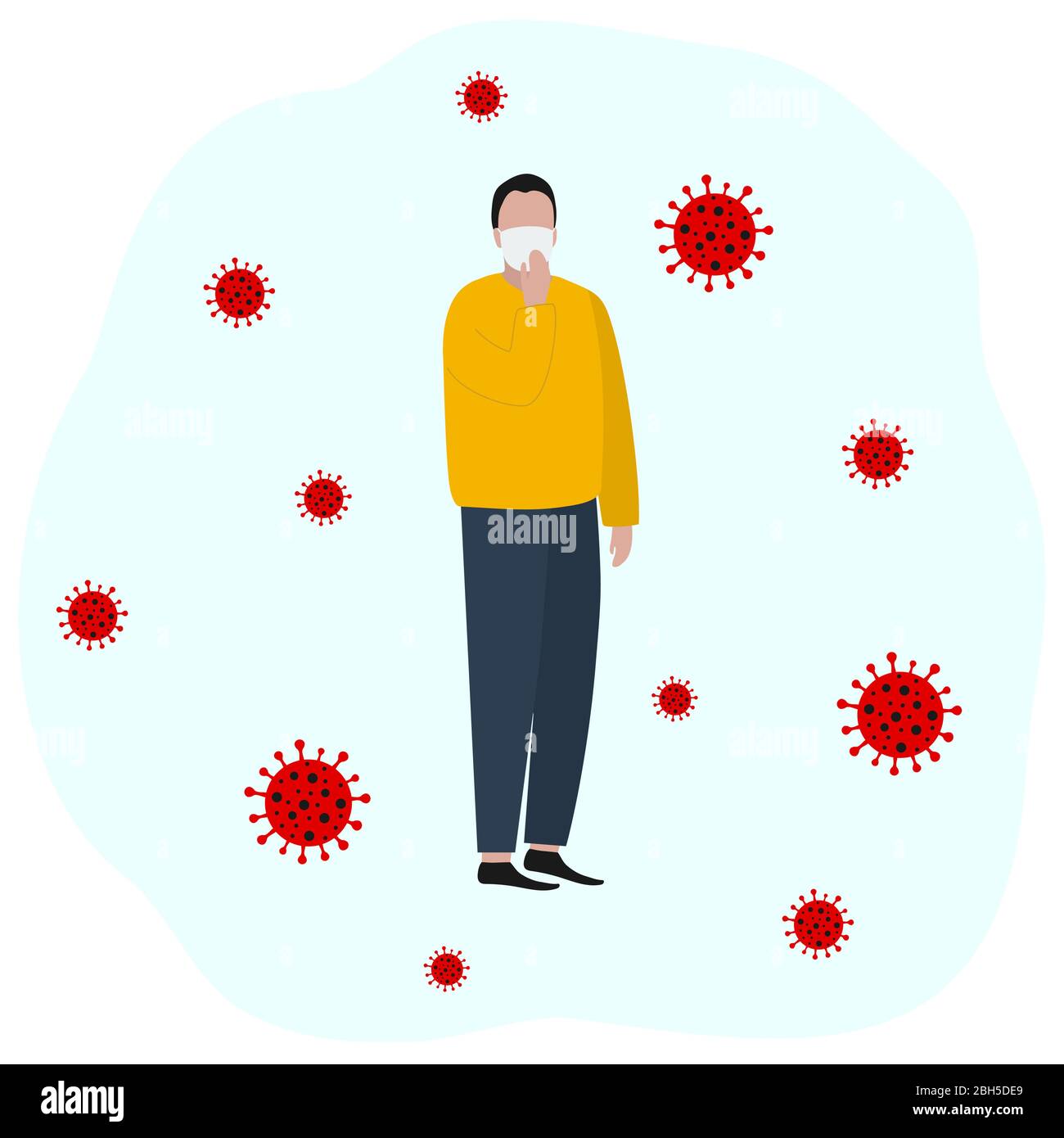 Man in a protective mask against viruses. Fashion trendy illustration, flat design. Pandemic and epidemic of coronavirus in the world Stock Vector